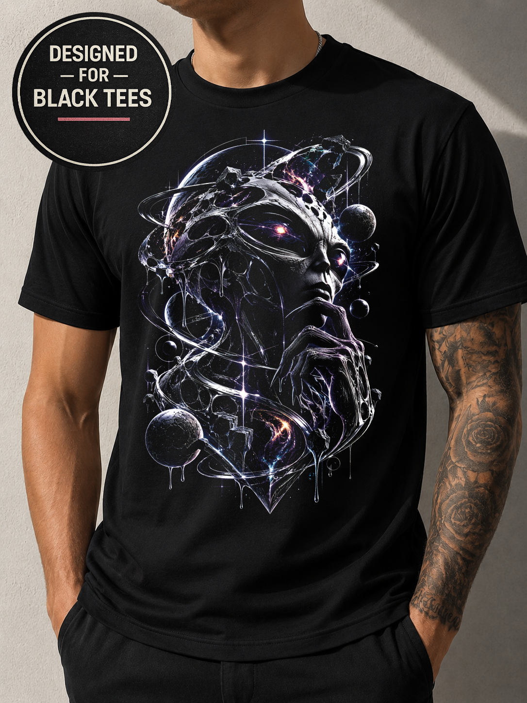 Alien Halftone T-Shirt #10, Black Sci Fi Graphic Tee, Futuristic Extraterrestrial Art, Unisex Bella Canvas Shirt