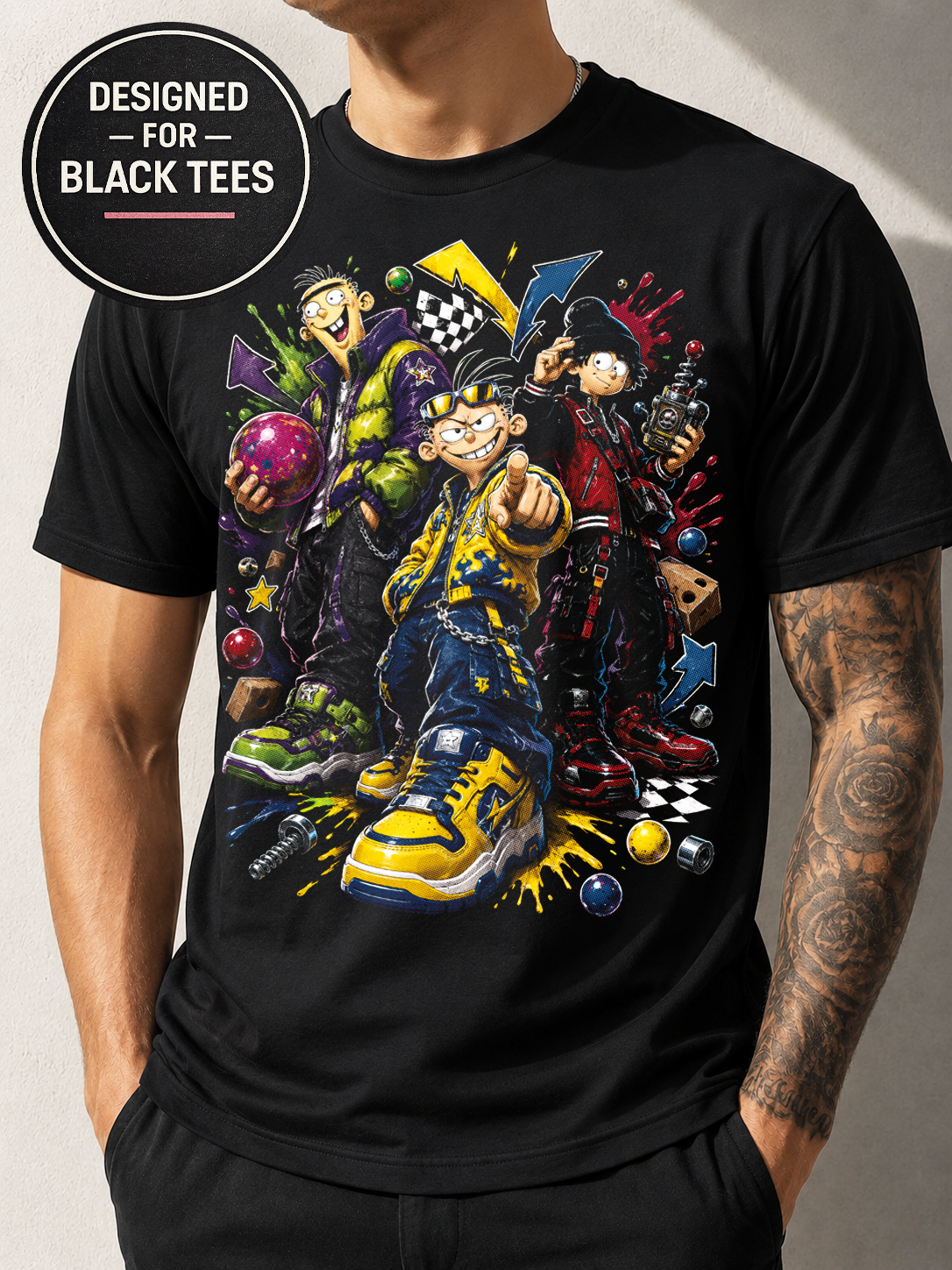 Streetwear T-Shirt #10, Cartoon Graphic Tee, Anime Inspired Urban Art, Black Unisex Bella Canvas Shirt