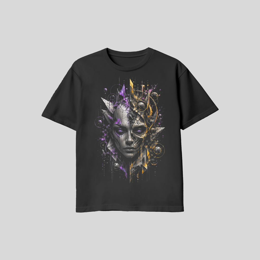 Abstract Face #12 Halftone T-Shirt, Black Gold Graphic Tee, Futuristic Art Streetwear, Unisex Bella Canvas Shirt