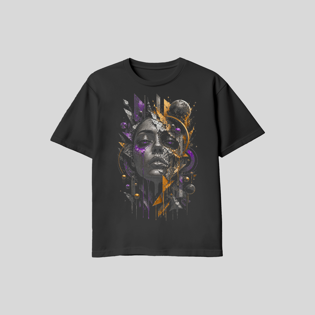 Abstract Woman Face #13 Halftone T-Shirt, Black Gold Graphic Tee, Futuristic Art Streetwear, Unisex Bella Canvas Shirt