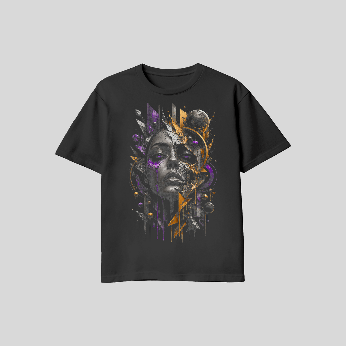 Abstract Woman Face #13 Halftone T-Shirt, Black Gold Graphic Tee, Futuristic Art Streetwear, Unisex Bella Canvas Shirt