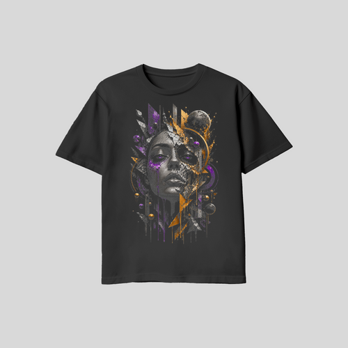 Abstract Woman Face #13 Halftone T-Shirt, Black Gold Graphic Tee, Futuristic Art Streetwear, Unisex Bella Canvas Shirt