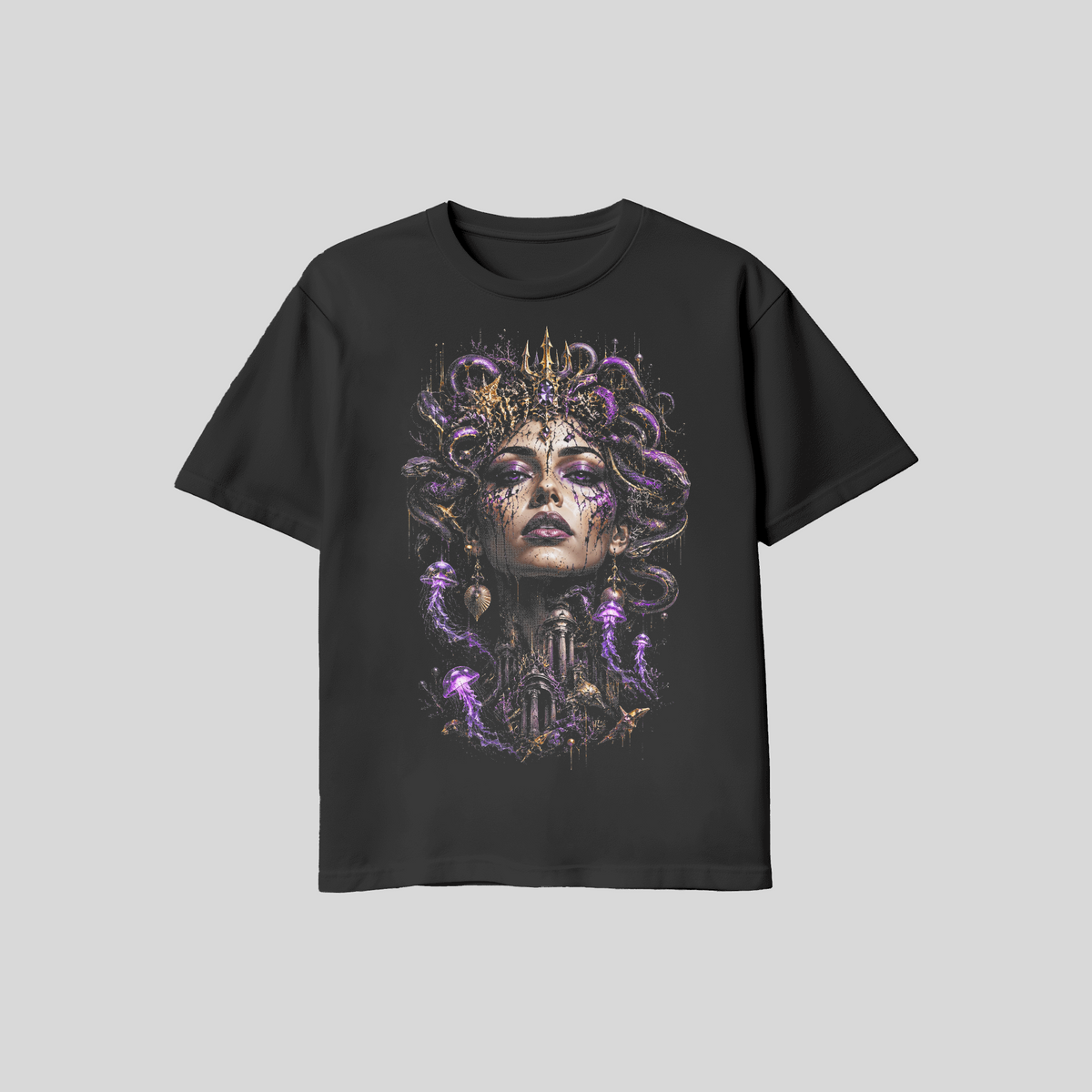 Abstract MeduceFace #14 Halftone T-Shirt, Black Gold Graphic Tee, Futuristic Art Streetwear, Unisex Bella Canvas Shirt