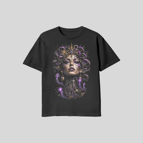 Abstract MeduceFace #14 Halftone T-Shirt, Black Gold Graphic Tee, Futuristic Art Streetwear, Unisex Bella Canvas Shirt