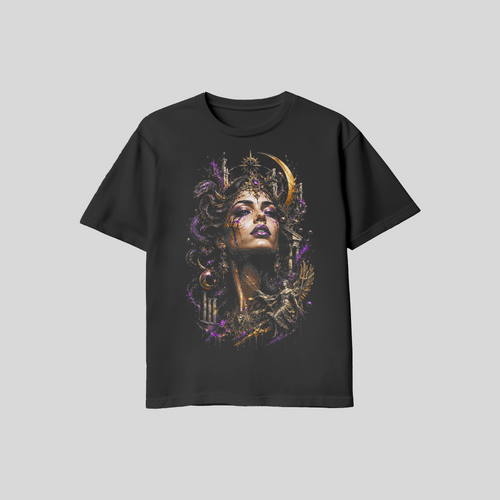 Abstract Meduce Face #15 Halftone T-Shirt, Black Gold Graphic Tee, Futuristic Art Streetwear, Unisex Bella Canvas Shirt
