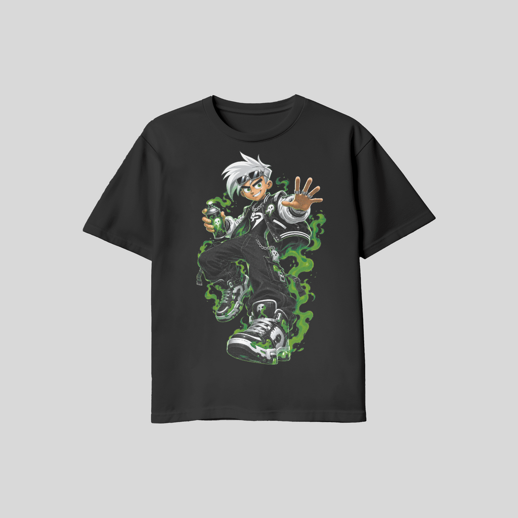 Phantom Streetwear T-Shirt, Green Ghost Graphic Tee, Anime Inspired Urban Art, Black Unisex Bella Canvas Shirt