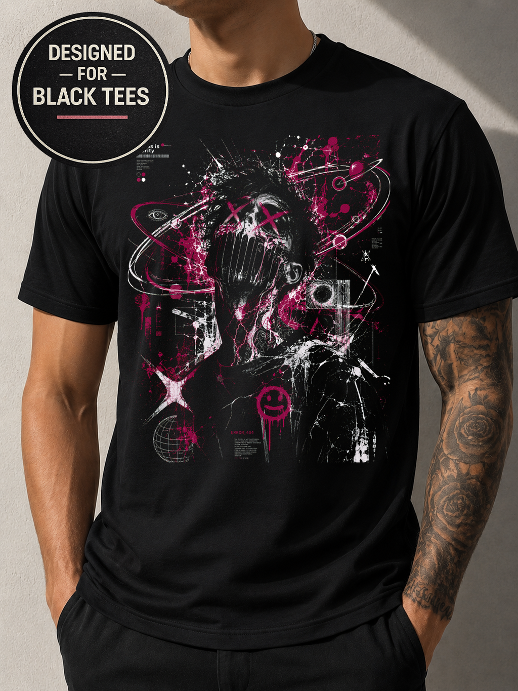 Gothic Graphic T Shirt, Black Cyberpunk Horror Tee, Abstract Halftone Streetwear, Unisex Cotton Shirt