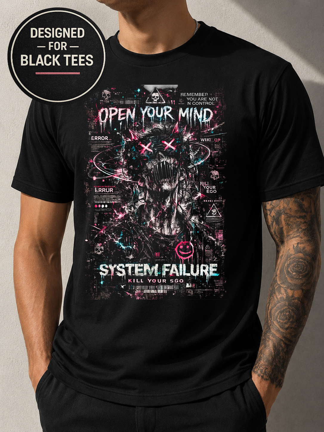 Gothic Graphic #2 T Shirt, Black Cyberpunk Horror Tee, Abstract Halftone Streetwear, Unisex Cotton Shirt (Copy)