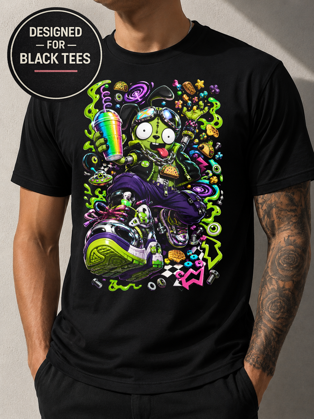 Streetwear T-Shirt #4, Cartoon  Graphic Tee, Anime Inspired Urban Art, Black Unisex Bella Canvas Shirt