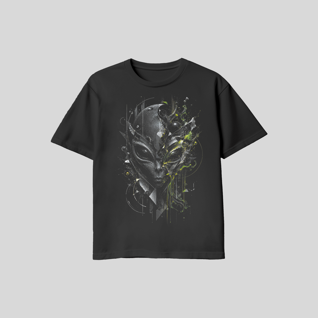 Alien Halftone T-Shirt, Black Sci Fi Graphic Tee, Futuristic Extraterrestrial Art, Unisex Bella Canvas Shirt