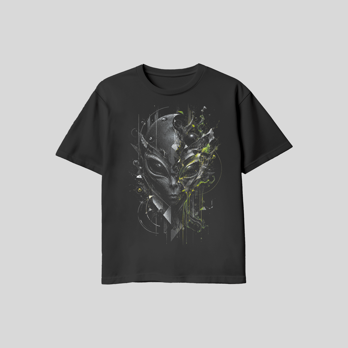 Alien Halftone T-Shirt, Black Sci Fi Graphic Tee, Futuristic Extraterrestrial Art, Unisex Bella Canvas Shirt