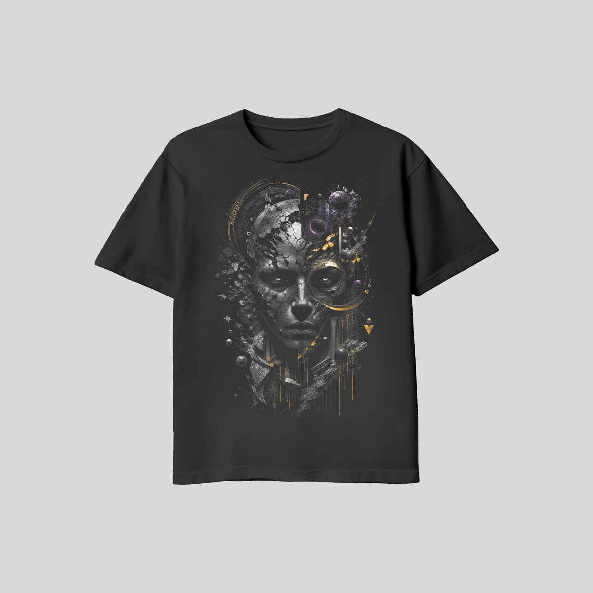 Abstract Face #9 Halftone T-Shirt, Black Gold Graphic Tee, Futuristic Art Streetwear, Unisex Bella Canvas Shirt