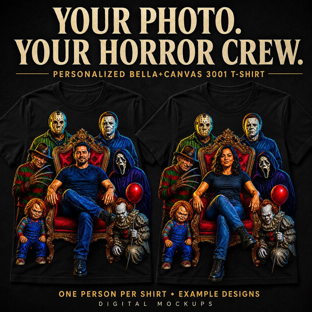 Custom Halloween Horror Photo T-Shirt | Personalized Bella+Canvas 3001 Unisex Halftone Tee