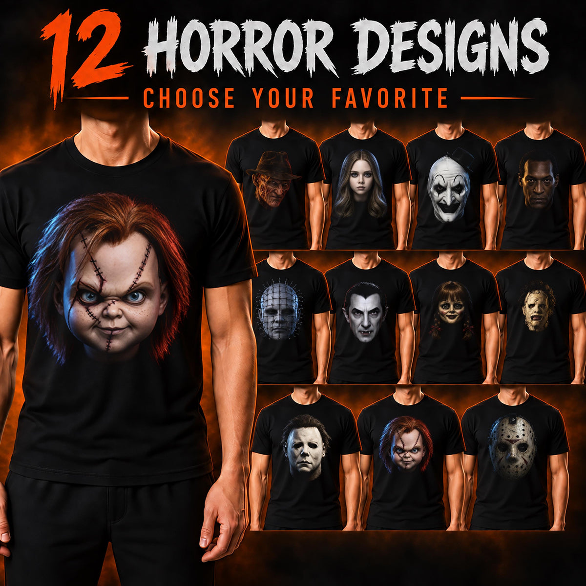 Slasher Villain Faces T-Shirt | Front or Back Print
